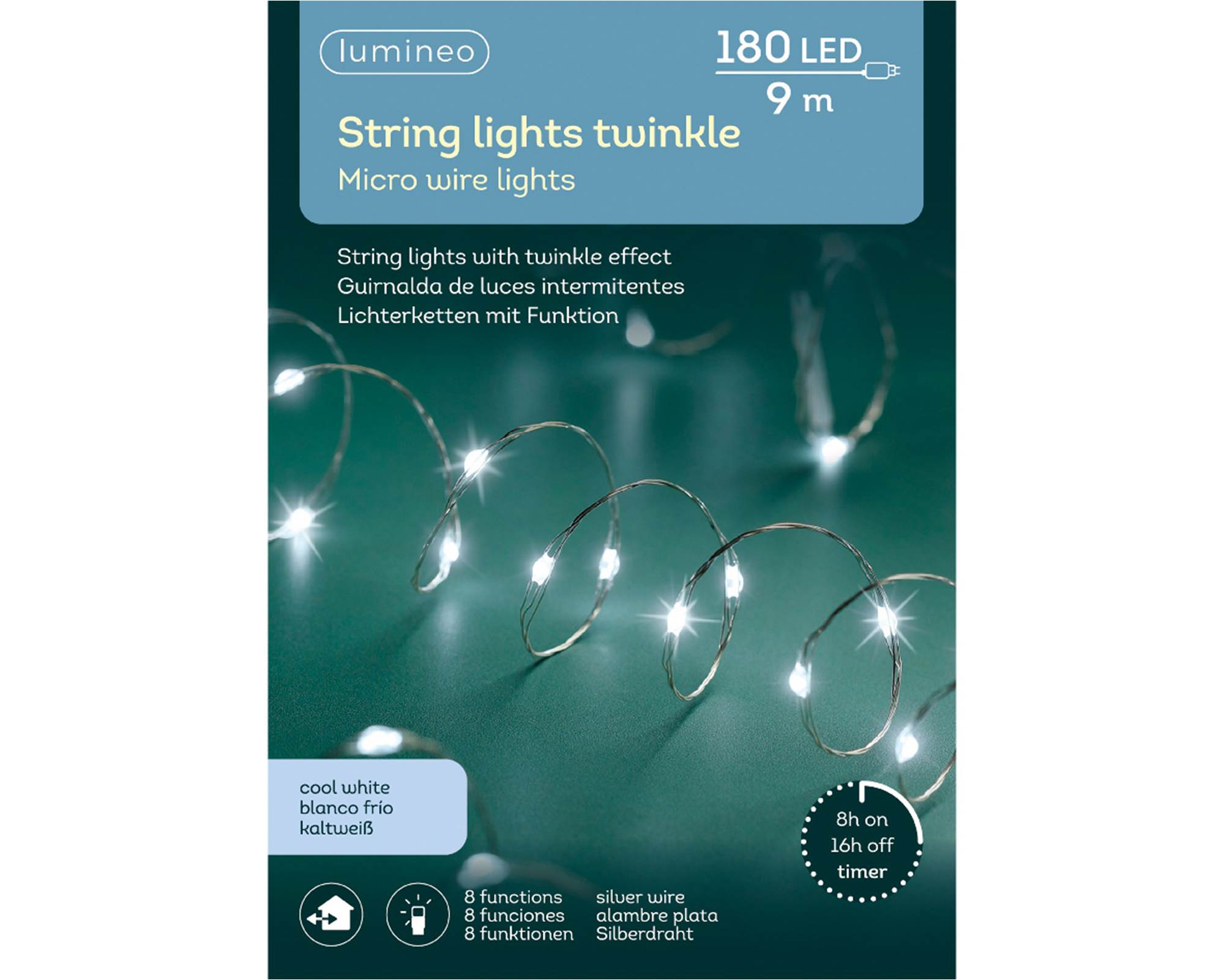 Micro Luci Led 8 Funzioni Argento e Bianco Freddo 895cm in Pvc - immagine 5