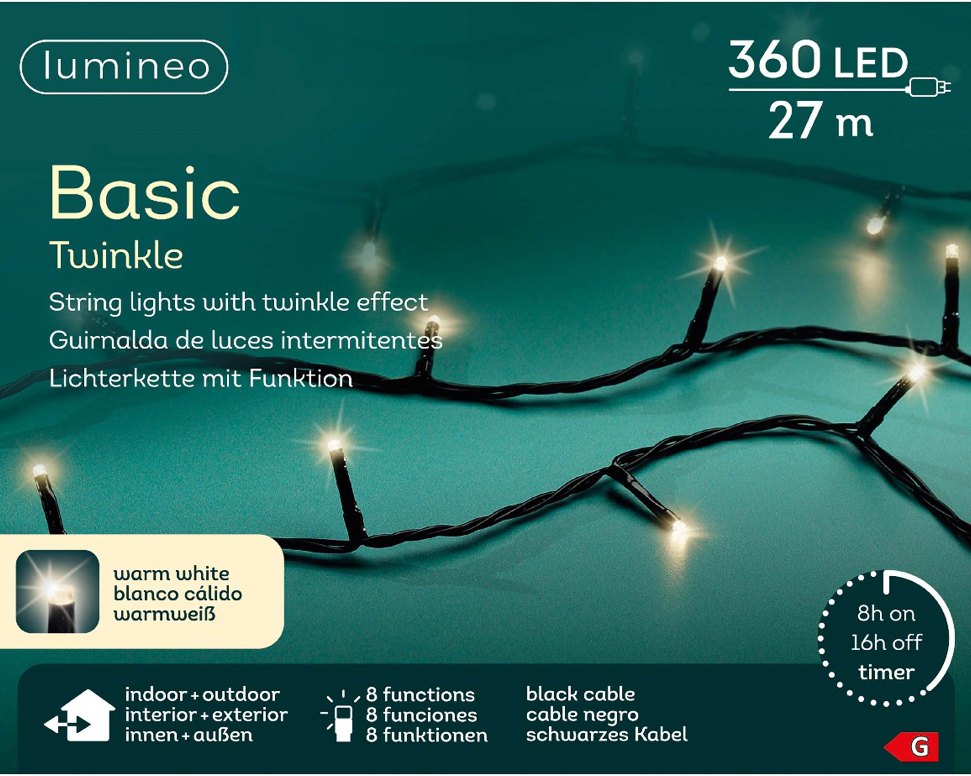 Luci Led 8 Funzioni Effetto Scintillante per Esterni Nero e Bianco Caldo 2700cm in Pvc - immagine 4