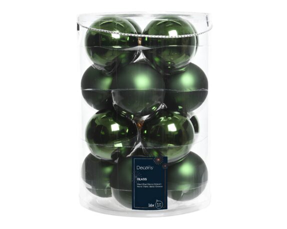 Set 16 Pz Sfere Verde Pino Assortito D8cm in Vetro