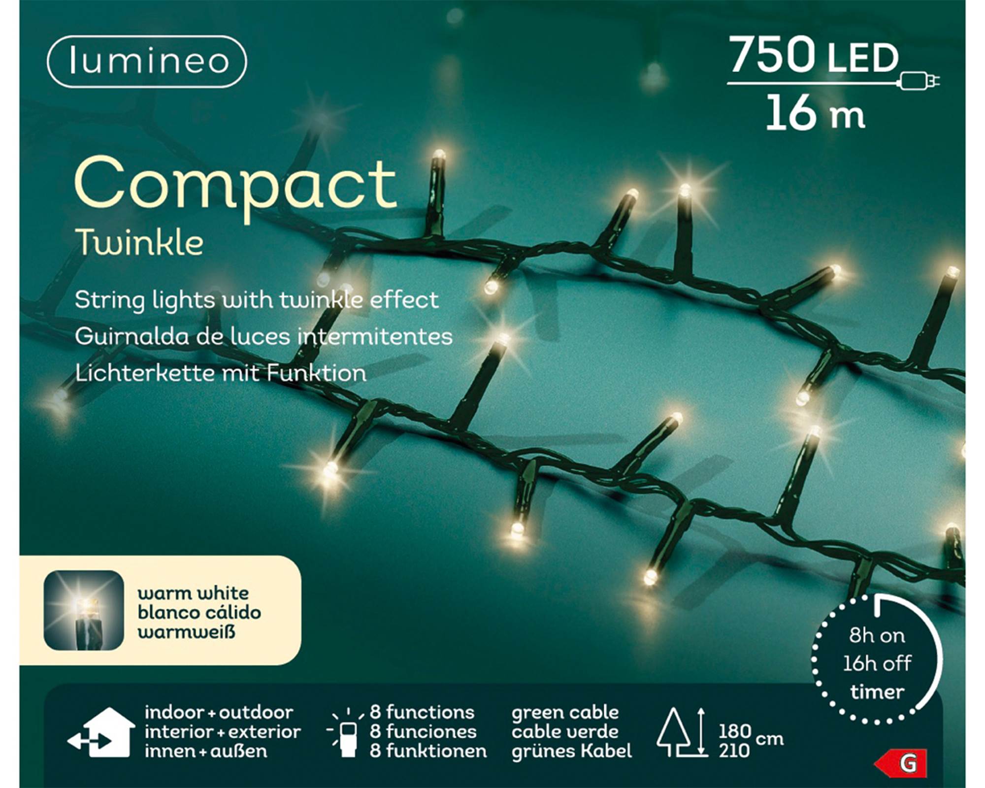 Luci Led Compatte 8 Funzioni per Esterni Verde e Bianco Caldo 1600cm in Pvc - immagine 2