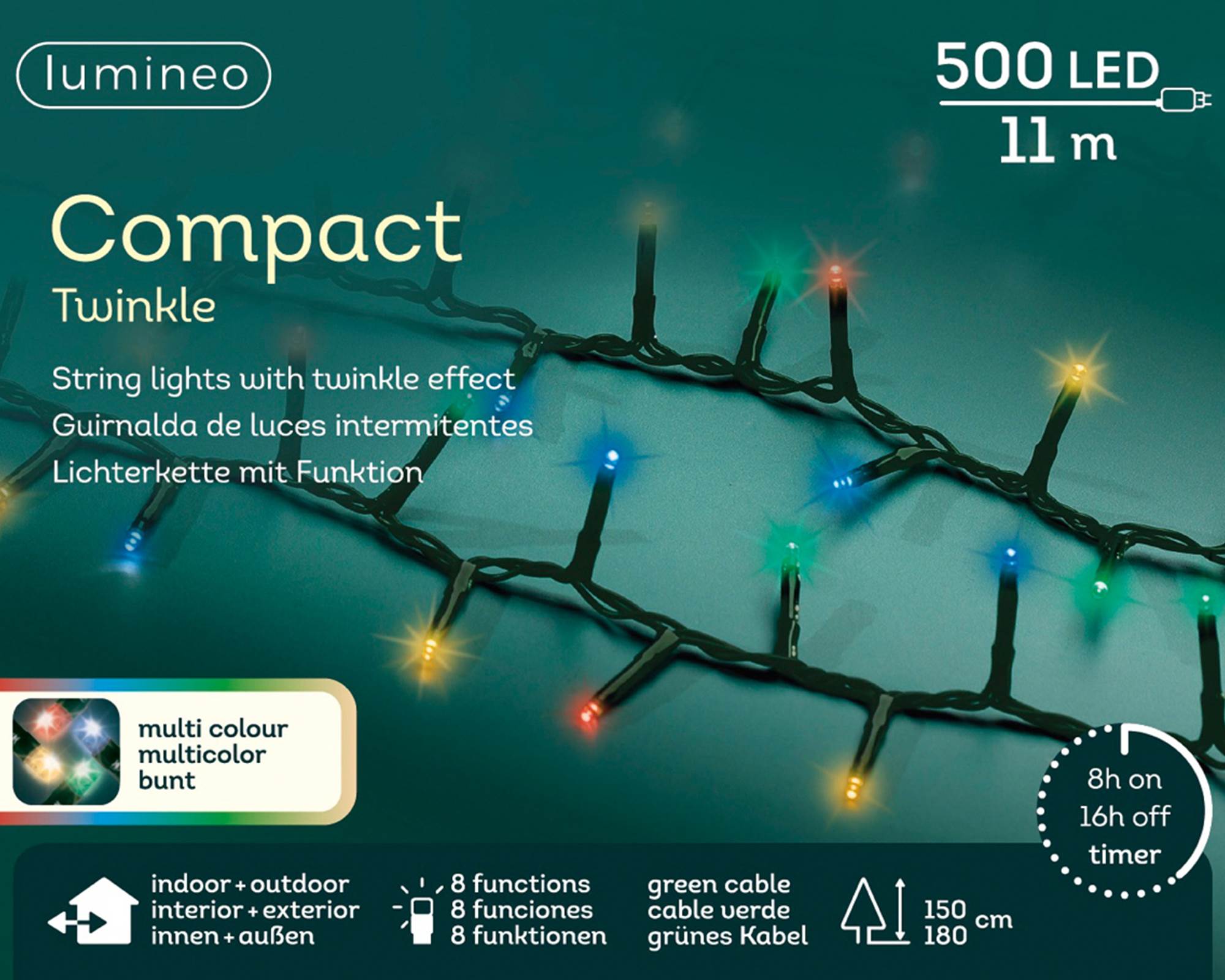 Luci Led Compatte 8 Funzioni Effetto Scintillante Multicolor 1100cm in Pvc - immagine 5