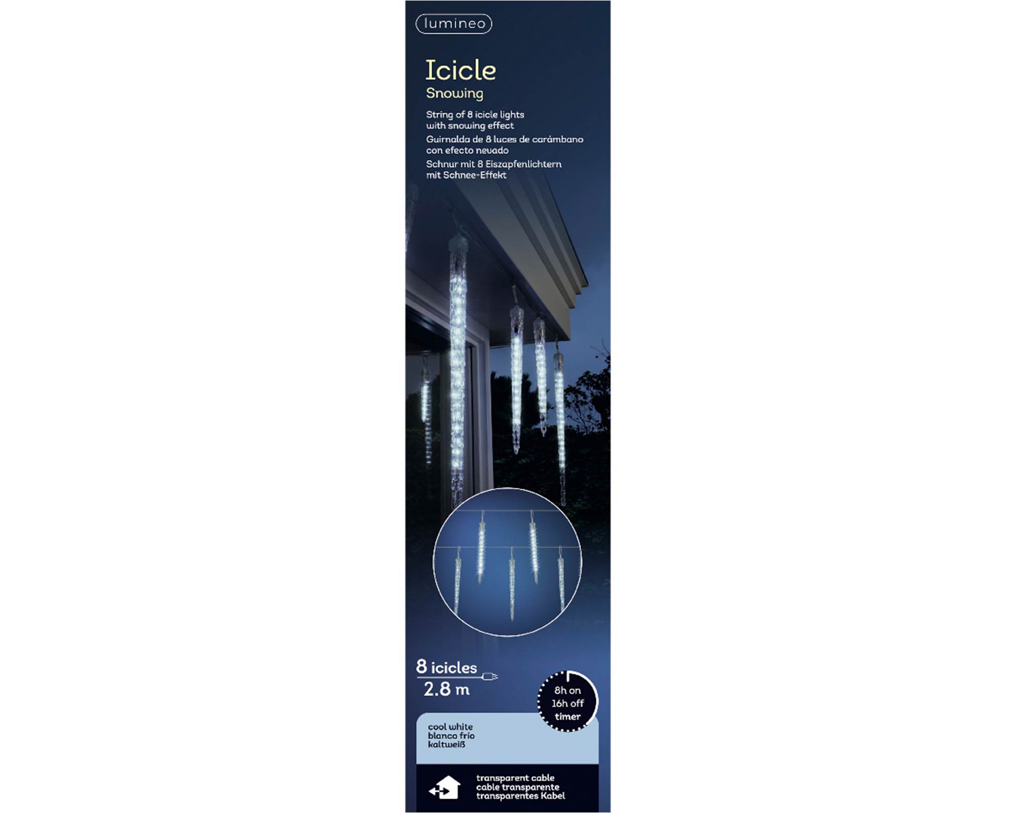 Luci Led Ghiaccio Funzione Nevicata Bianco Freddo Trasparente 280cm in Pvc - immagine 4