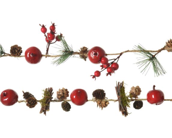 Ghirlanda con Pigne Bacche Mele Rosso 8x6x110cm in Plastica e Fibra Naturale