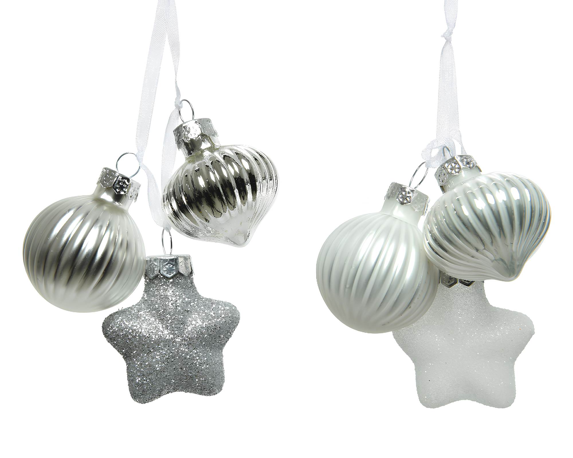 Pendente con Stella, Rombo e Sfera Argento e Bianco Assortito 3,5x4x11,5h in Vetro