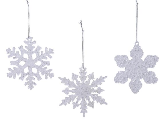Fiocco di Neve con Glitter Trasparente 0,5x10x10cm in Plastica