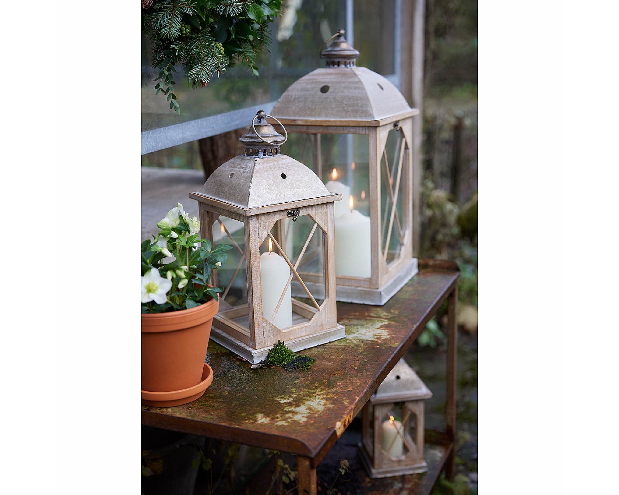 Lanterna Media Vintage Oro Antico 20x20x42cm in Abete - immagine 2