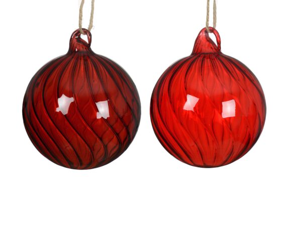 Sfera Vortice Rosso Natale e Sangue di Bue Assortito D8x8h in Vetro