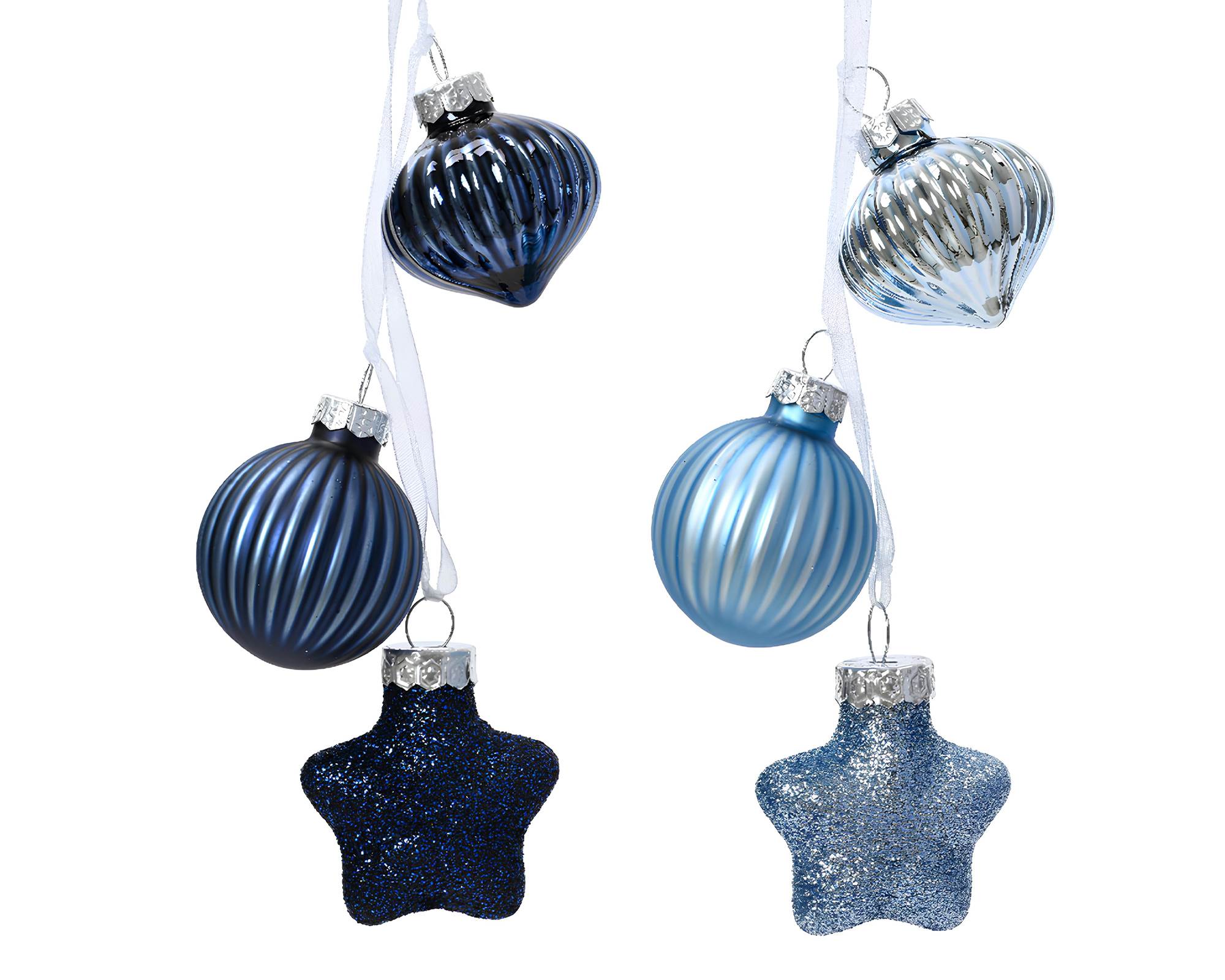 Pendente con Stella, Rombo e Sfera Blu Ghiaccio e Blu Notte Assortito 3,5x4x11,5h in Vetro