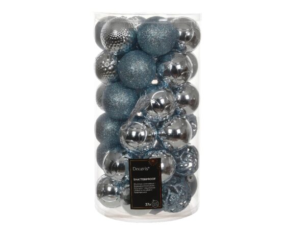 Set 37 Pz Sfere Blu Ghiaccio Assortito D6cm in Vetro