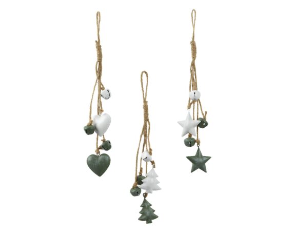 Pendente Fascio con Glitter Cuore Albero Stella 1,2×4,5x27cm in Ferro