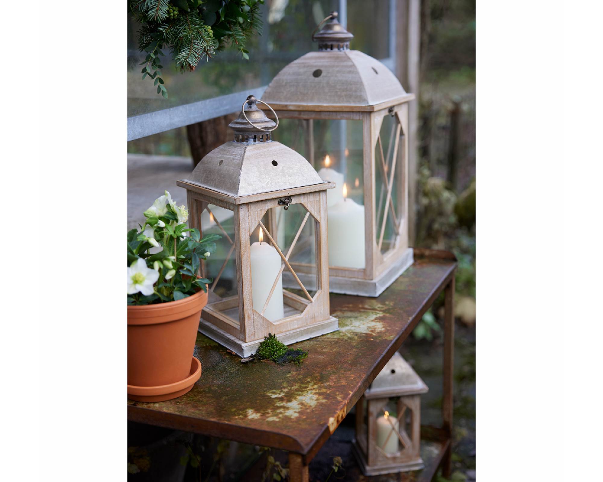 Lanterna Piccola Vintage Oro Antico 14x14x32cm in Abete - immagine 2