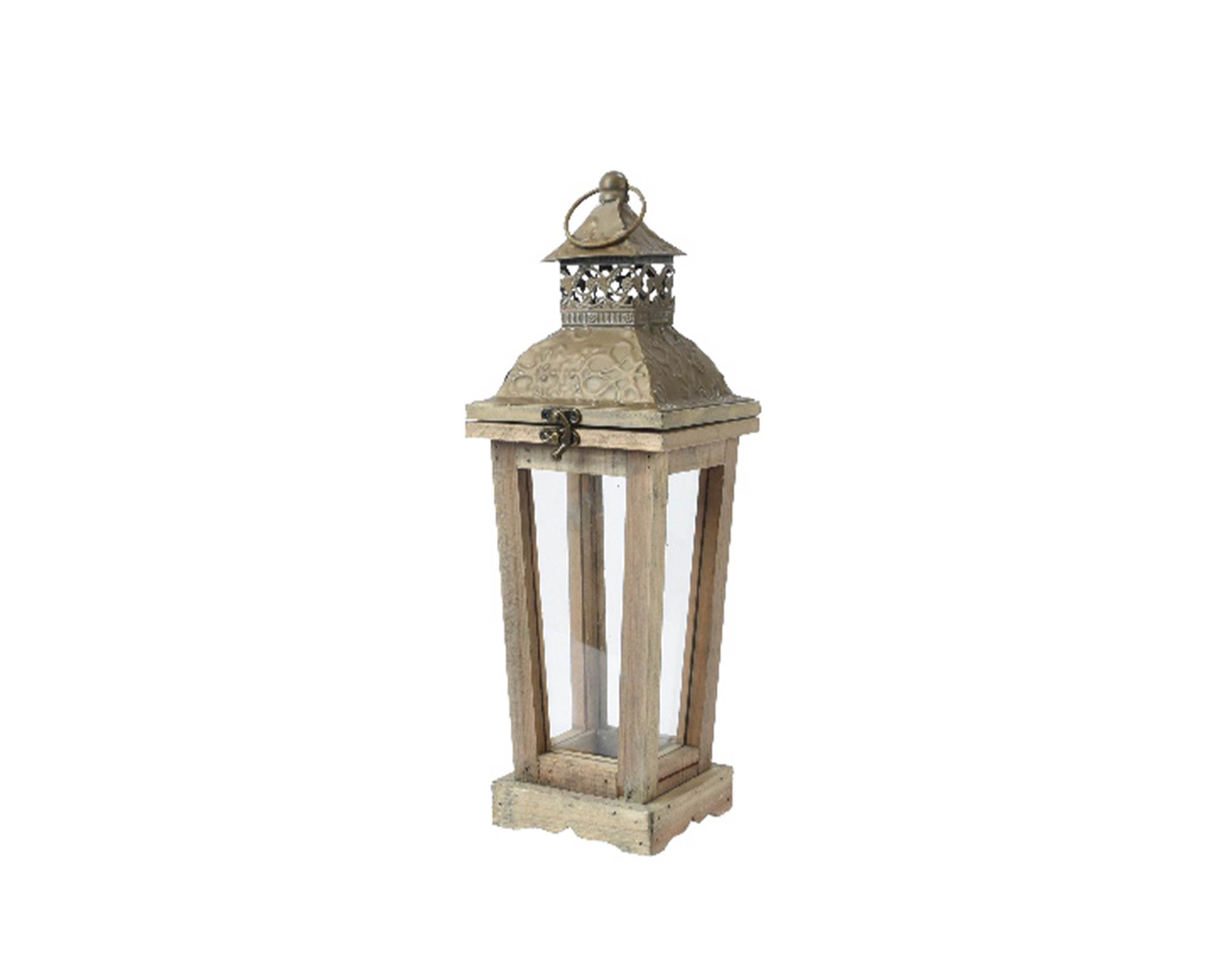 Lanterna Piccola Rilievo Floreale Effetto Antico 14x14x42cm in Abete