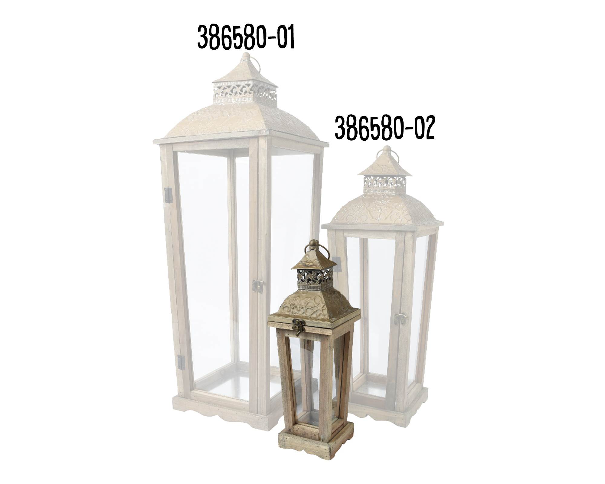 Lanterna Piccola Rilievo Floreale Effetto Antico 14x14x42cm in Abete - immagine 2