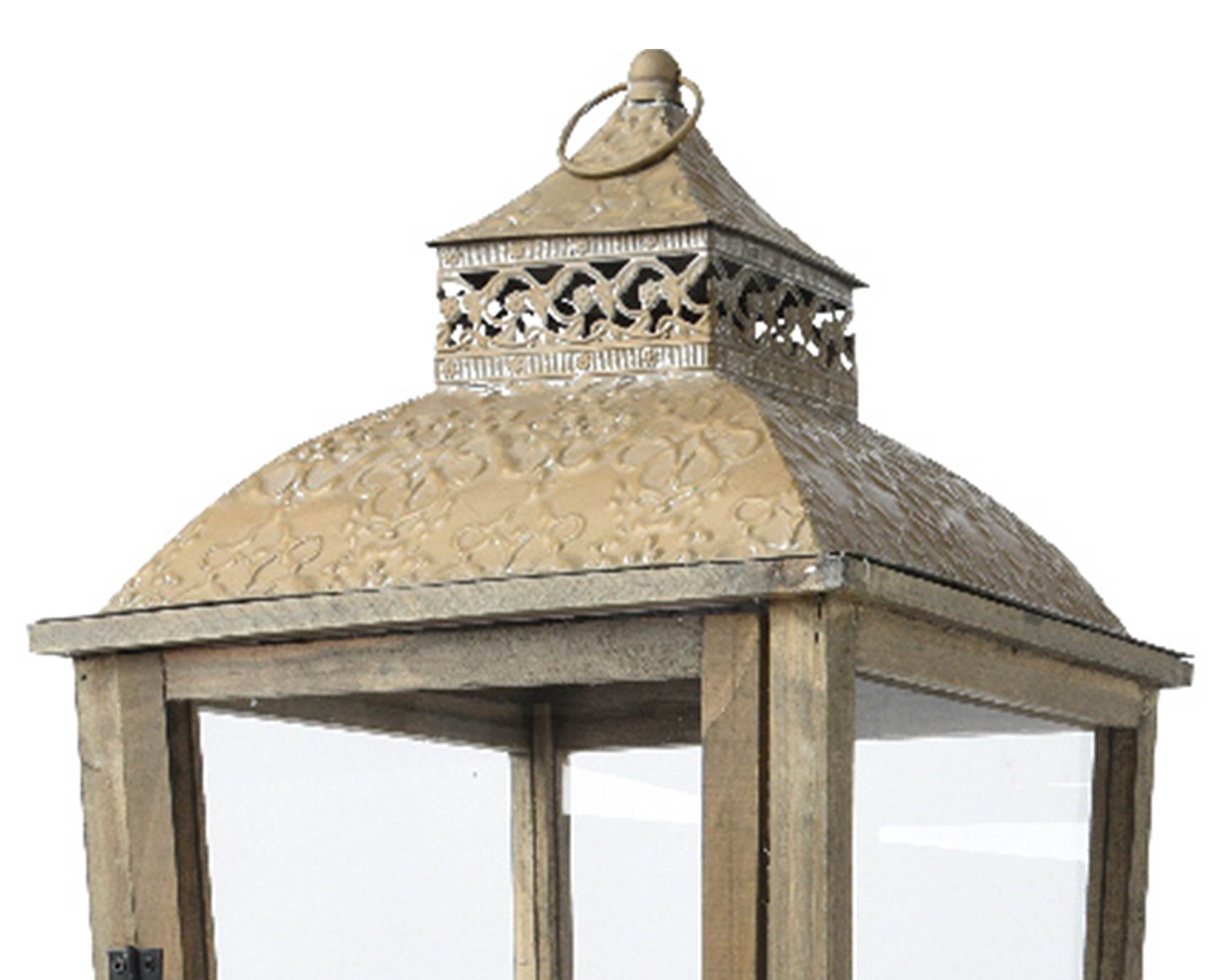 Lanterna Grande Effetto Antico con Rilievo Floreale 20x30x85cm in Abete - immagine 3