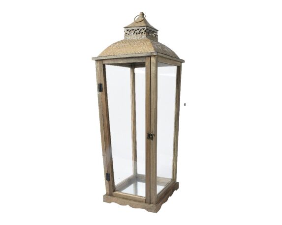 Lanterna Grande Effetto Antico con Rilievo Floreale 20x30x85cm in Abete