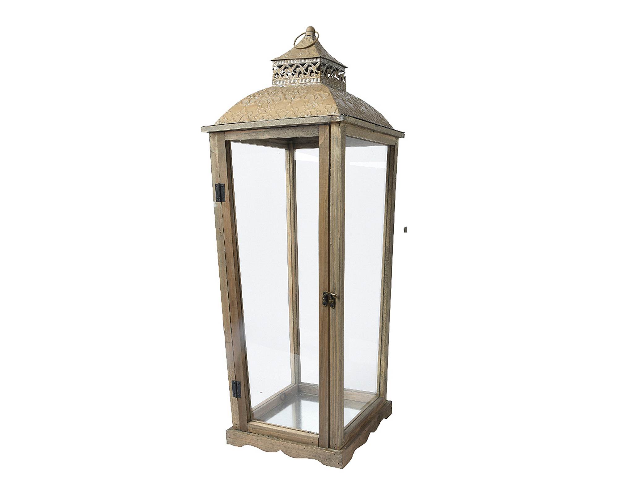 Lanterna Grande Effetto Antico con Rilievo Floreale 20x30x85cm in Abete