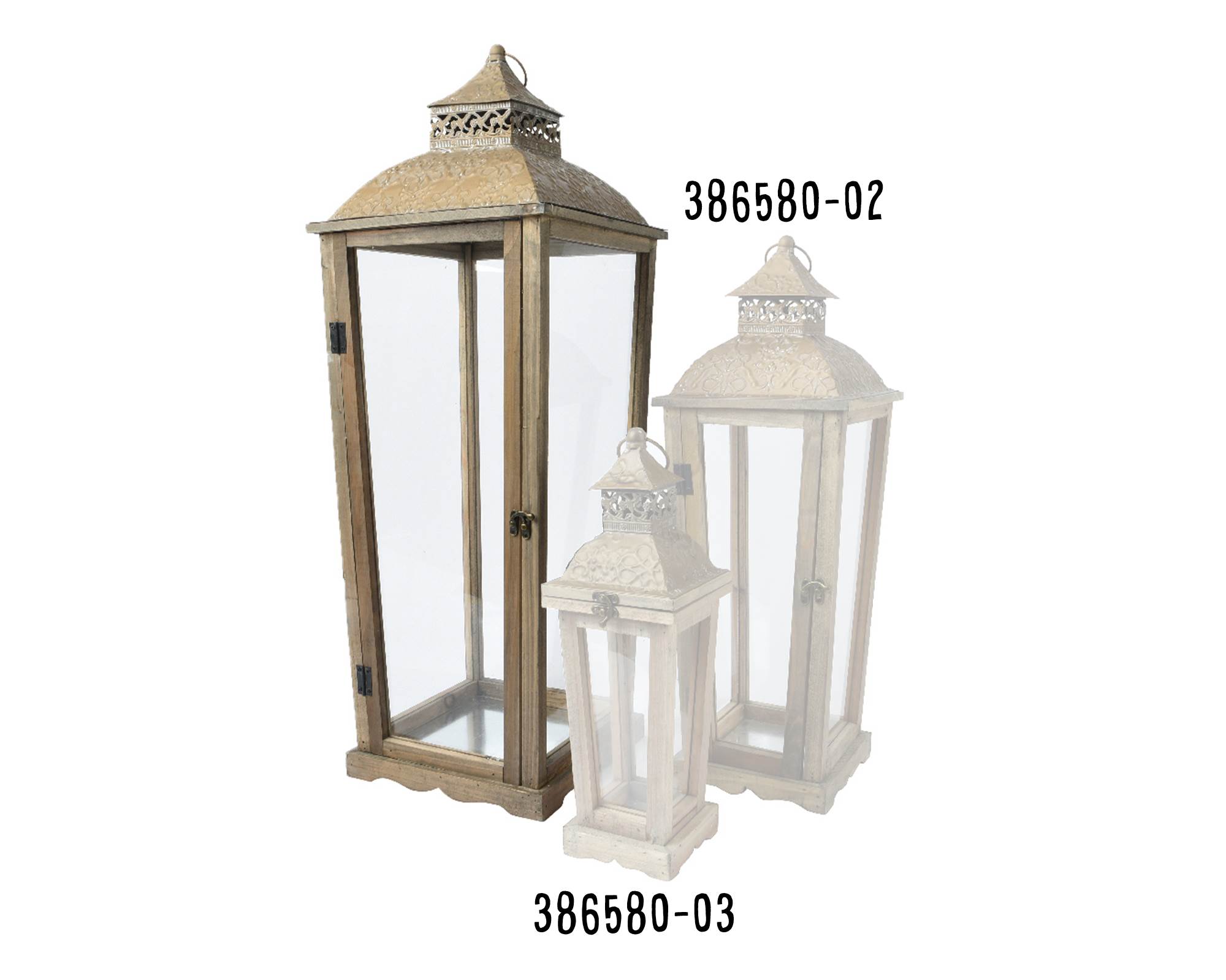 Lanterna Grande Effetto Antico con Rilievo Floreale 20x30x85cm in Abete - immagine 2