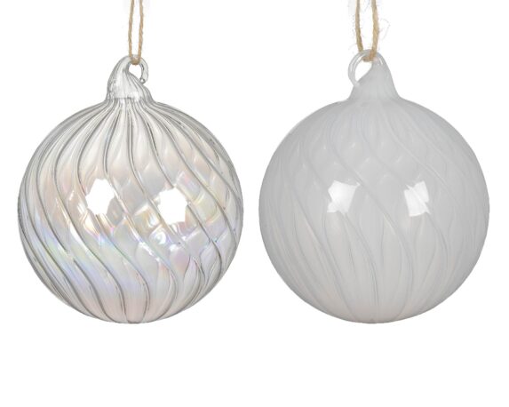 Sfera Vortice Iride Chiara e Bianco Invernale Assortito D10x10h in Vetro
