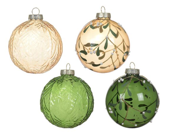 Sfera con Rami Convessi Champagne e Verde Assortito D8cm in Vetro