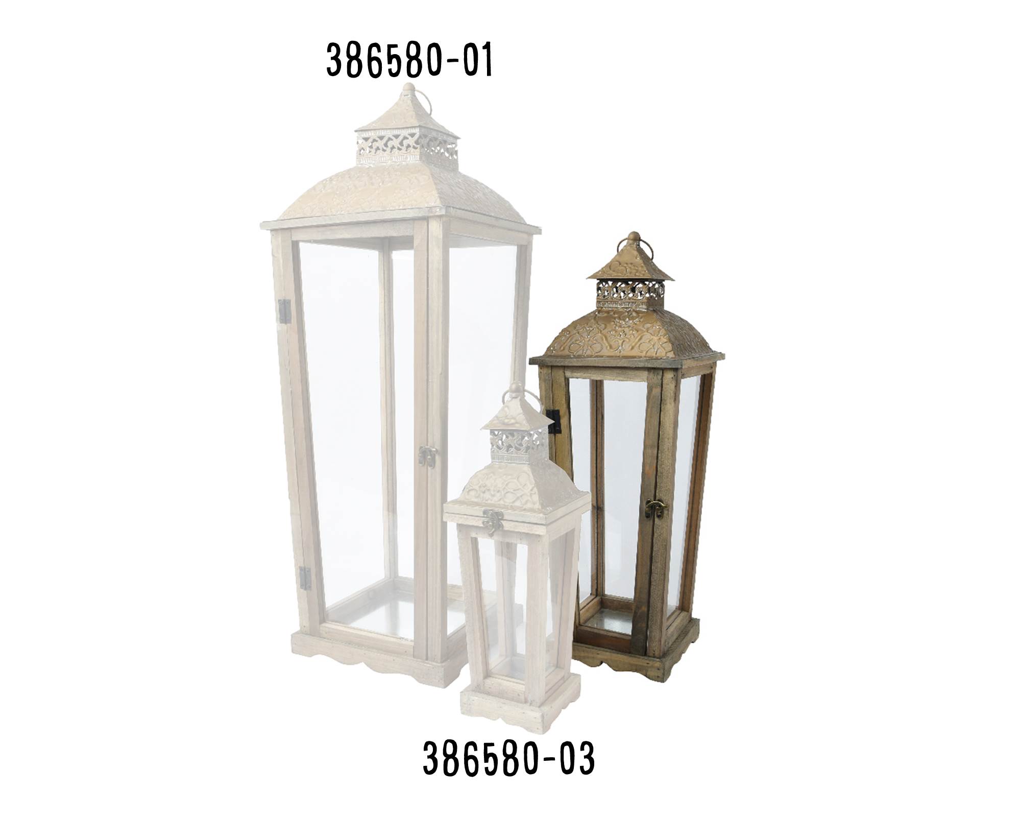 Lanterna Media Rilievo Floreale Effetto Antico 22x22x63,5cm in Abete - immagine 2