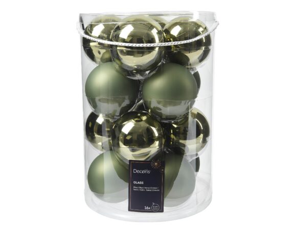 Set 16 Pz Sfere Verde Rosmarino Assortito D8cm in Vetro