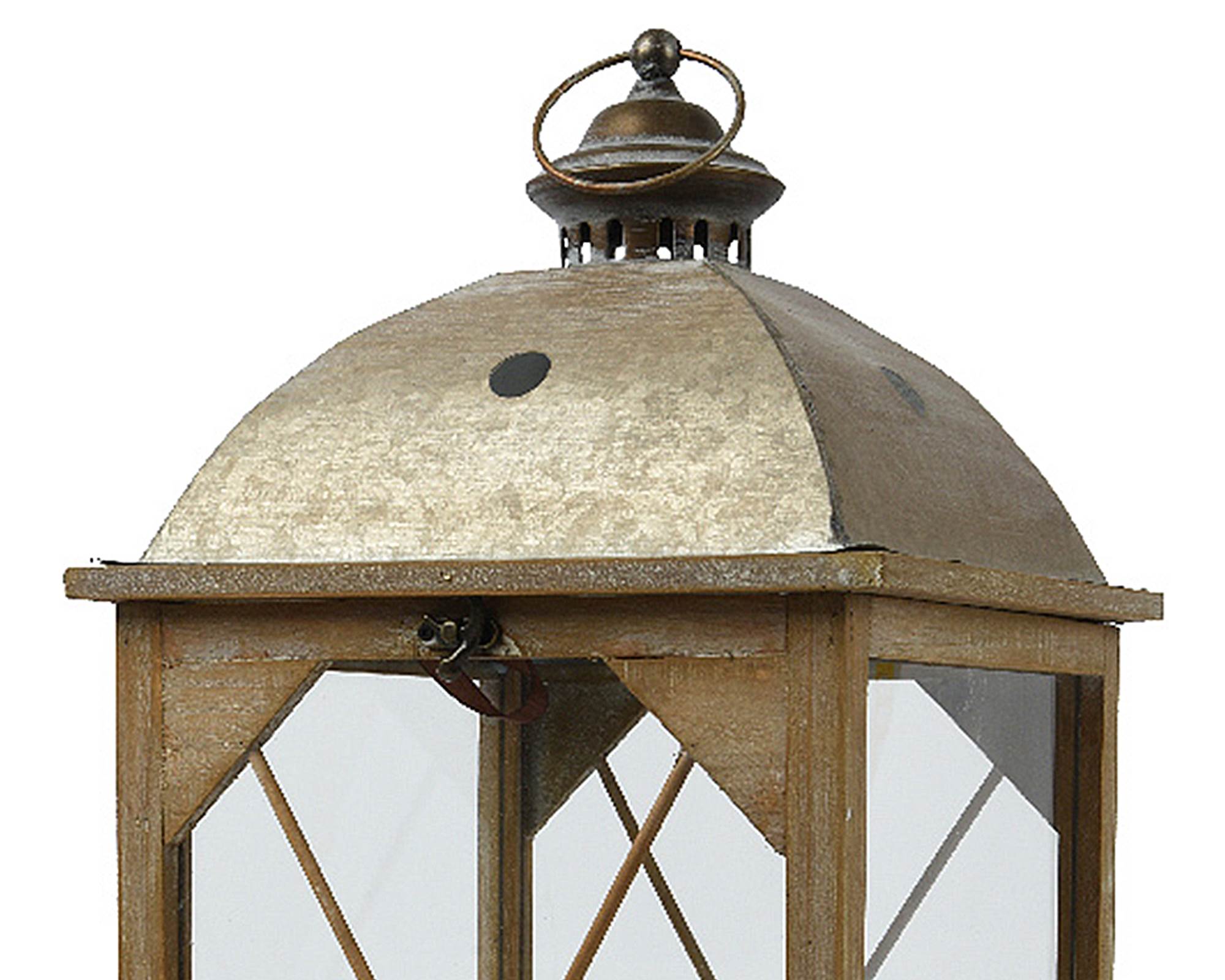 Lanterna Grande Vintage Oro Antico 27x27x56cm in Abete e Vetro - immagine 4