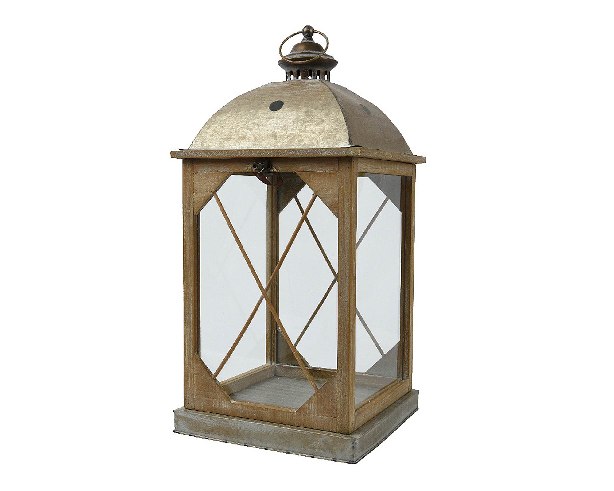 Lanterna Grande Vintage Oro Antico 27x27x56cm in Abete e Vetro