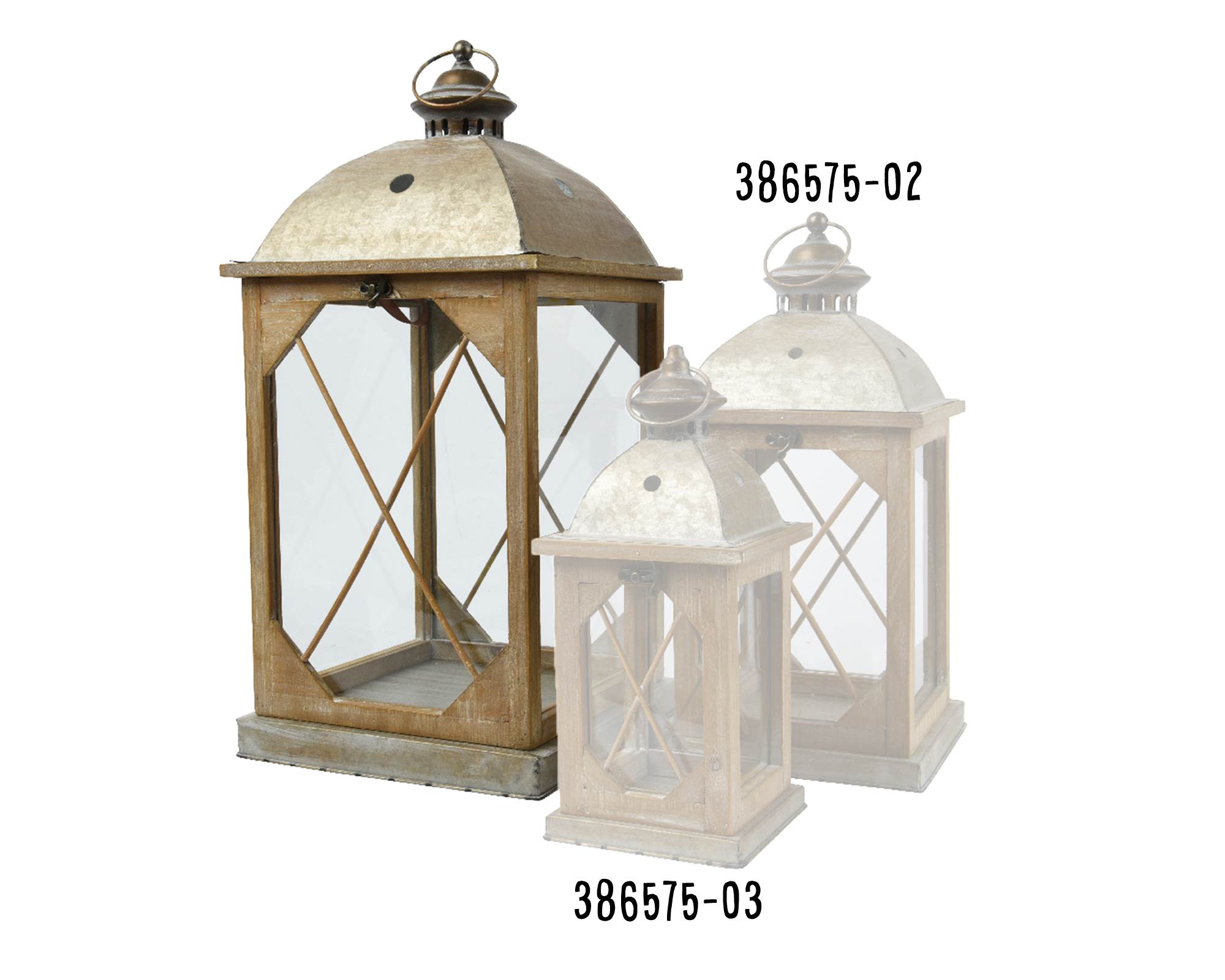 Lanterna Grande Vintage Oro Antico 27x27x56cm in Abete e Vetro - immagine 3