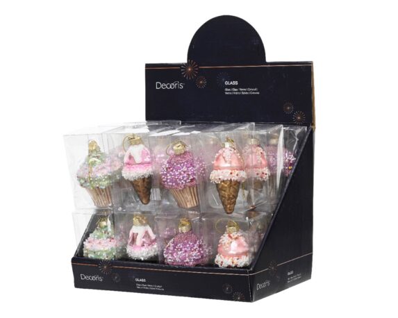 Pendente Gelato Cupcake Assortiti 5xh7cm in Vetro