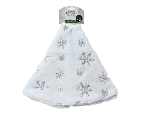 Copribase Albero con Cucitura a Fiocco di Neve Bianco D85x0,5cm in Poliestere