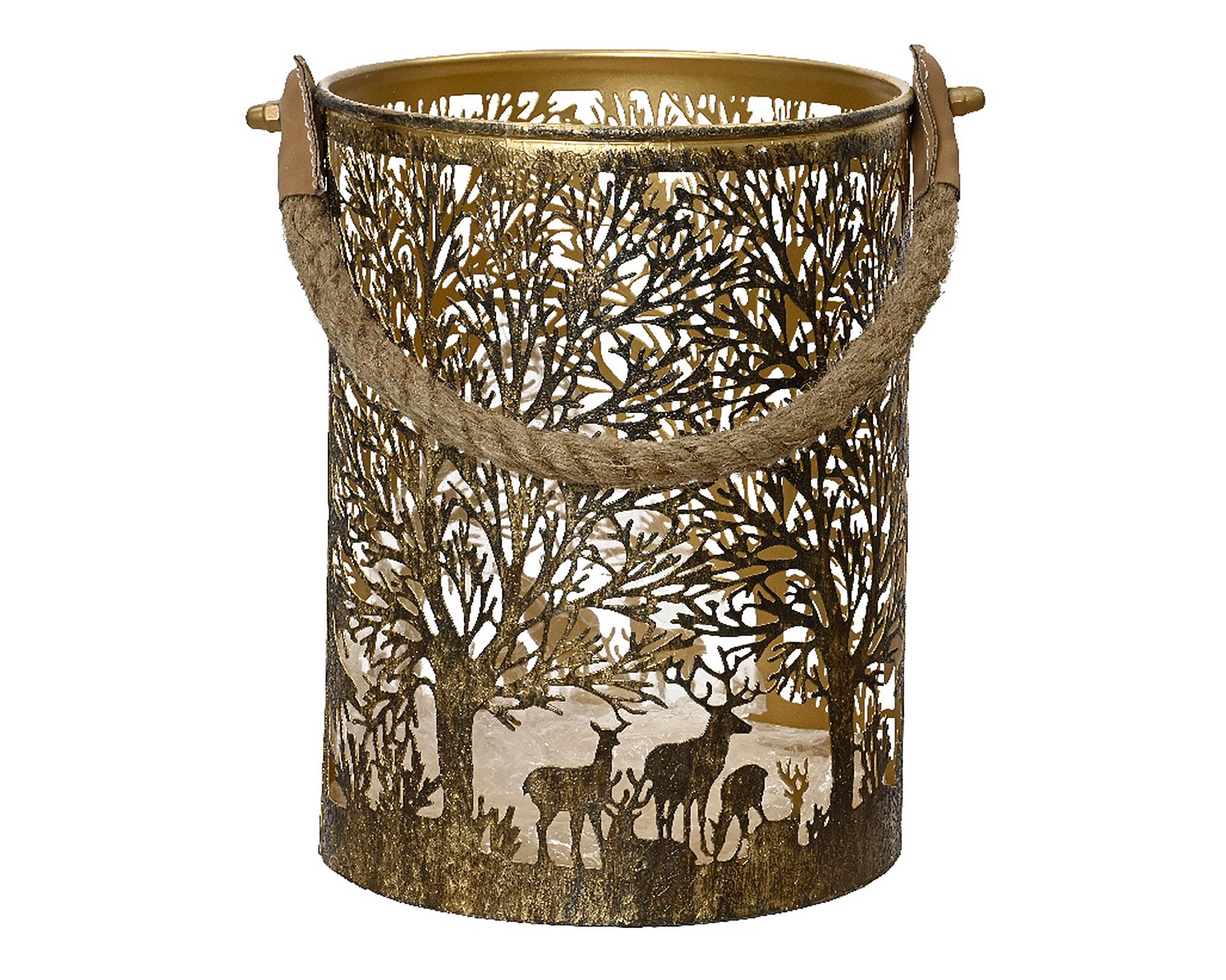 Lanterna Grande Rotonda Foresta Oro Antico 16x16x20 in Metallo