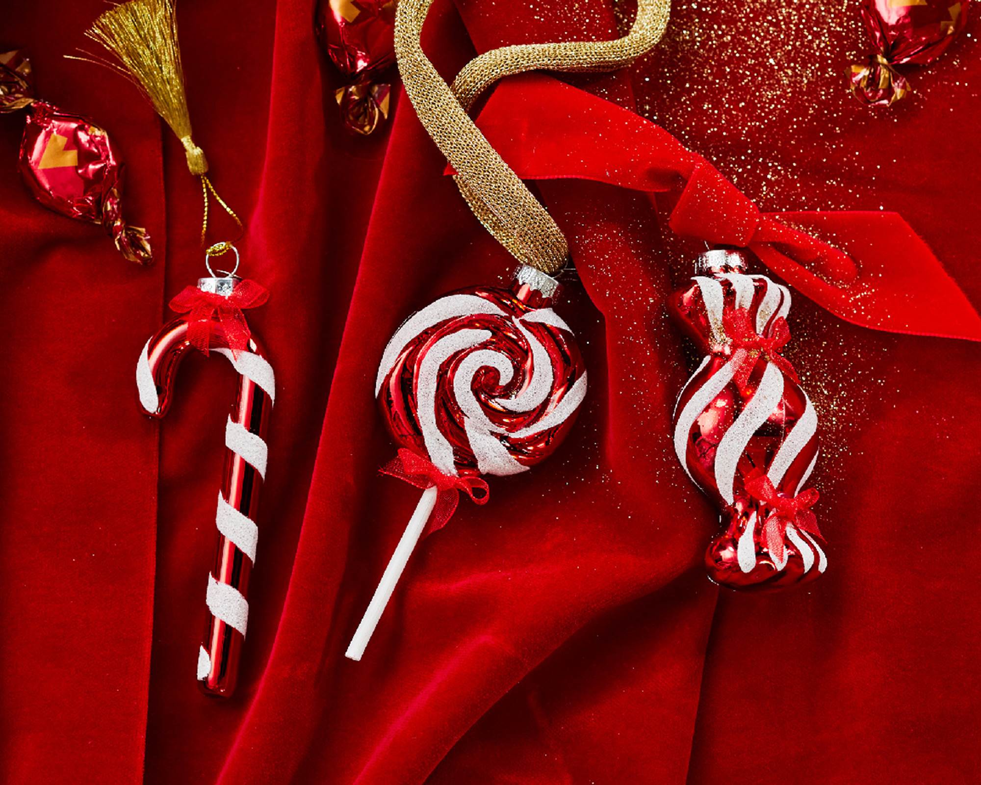 Pendente Lecca Lecca Bastoncini di Zucchero Mix Rosso 4,5x3,5x13cm in Vetro - immagine 2