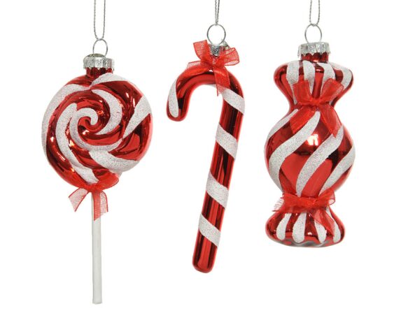 Pendente Lecca Lecca Bastoncini di Zucchero Mix Rosso 4,5×3,5x13cm in Vetro