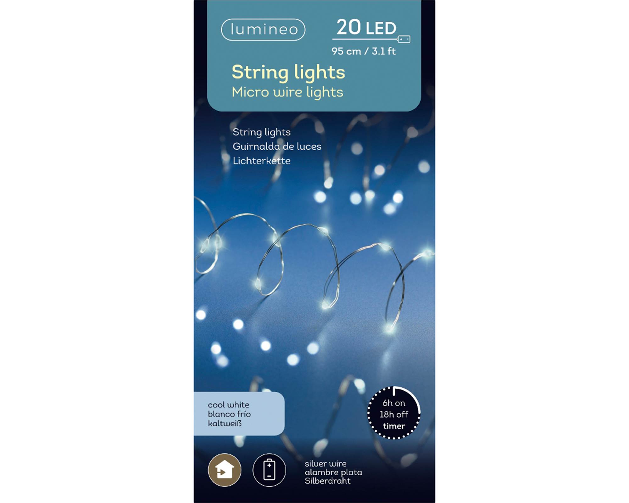 Catena Micro Luci Led Fisse per Interno Argento e Bianco 95cm in Pvc - immagine 5