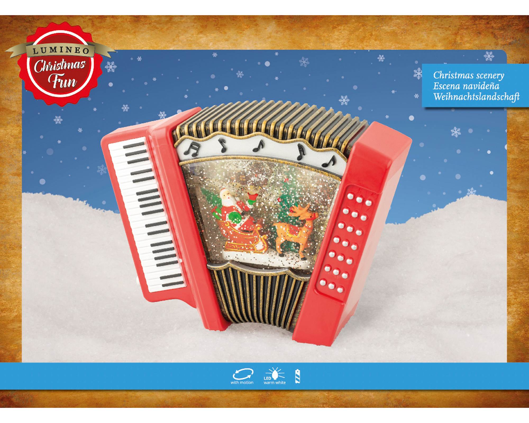 Fisarmonica Decorativa con Babbo Natale e Led Caldo Rosso 7x25,5x17,5cm in Plastica - immagine 3