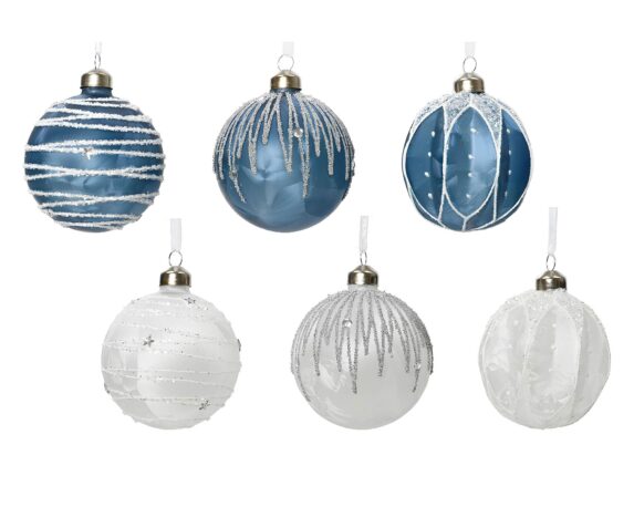 Sfera Bianco Invernale e Blu Notte D8cm Assortito in Vetro