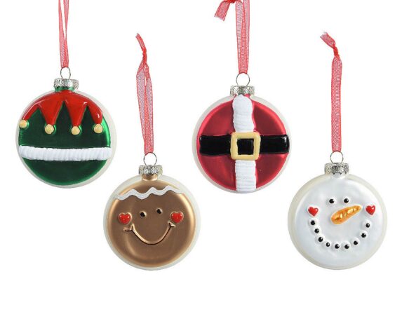 Pendente Disco Natale Assortiti 8×2,3x9cm in Vetro