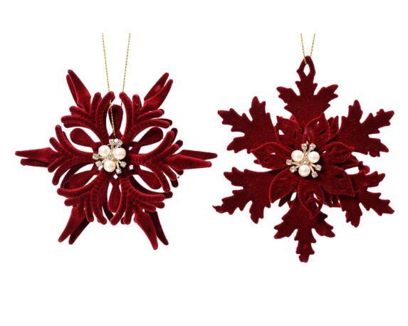 Fiocco di Neve con Perline Rosso D12xh2cm in Plastica