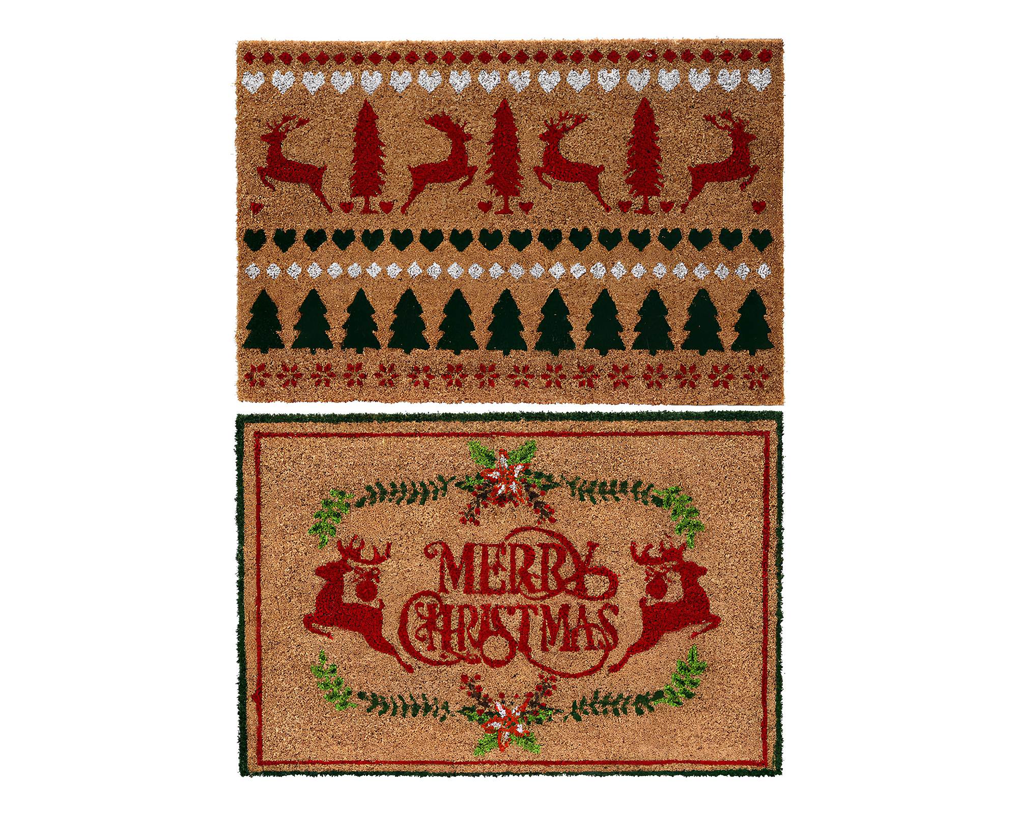 Zerbino Stampa Natalizia Marrone Assortito 60x40x1,5cm in Fibra di Cocco