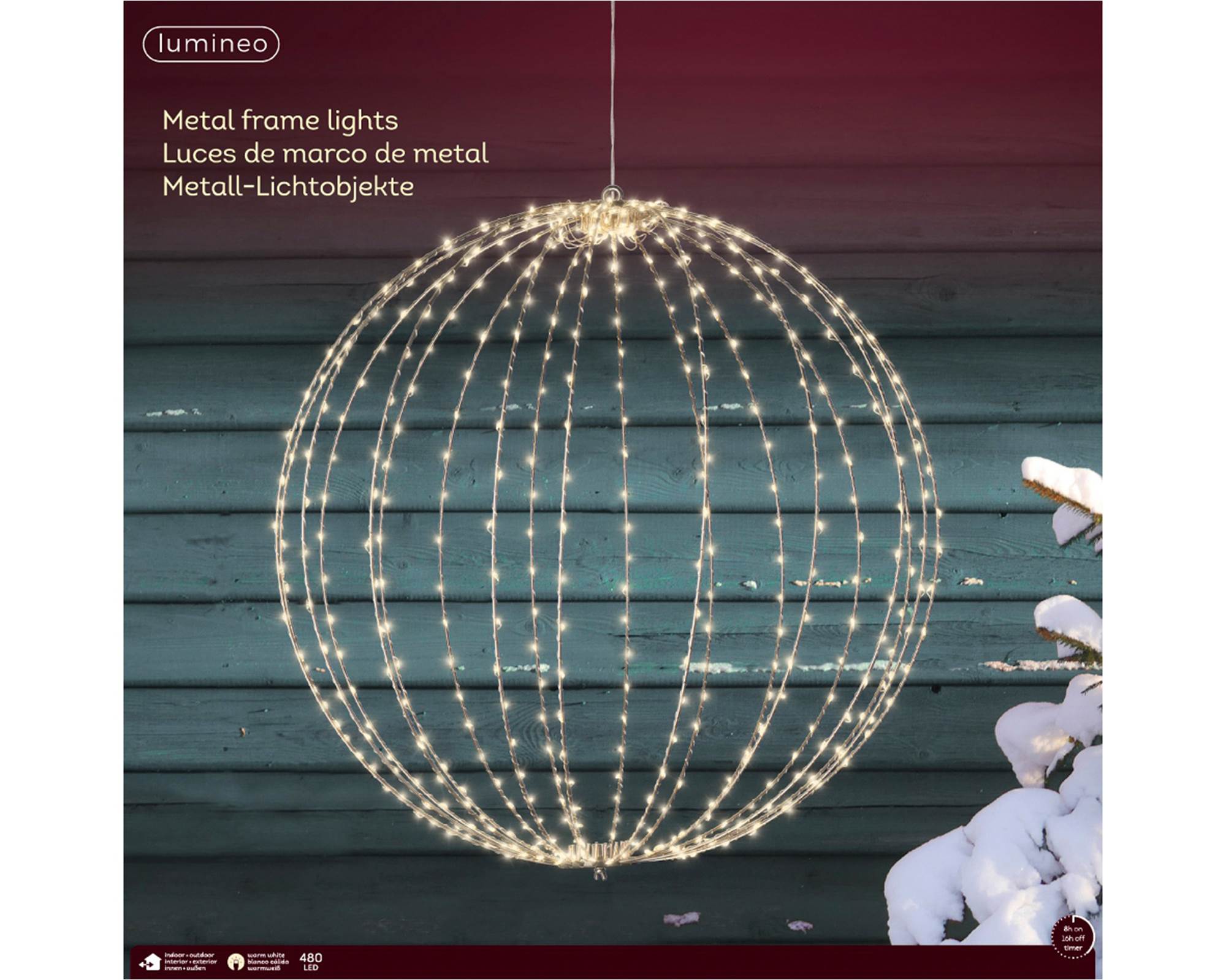 Sfera Luci Micro Led Bianco Caldo e Bianco D58cm in Metallo - immagine 3