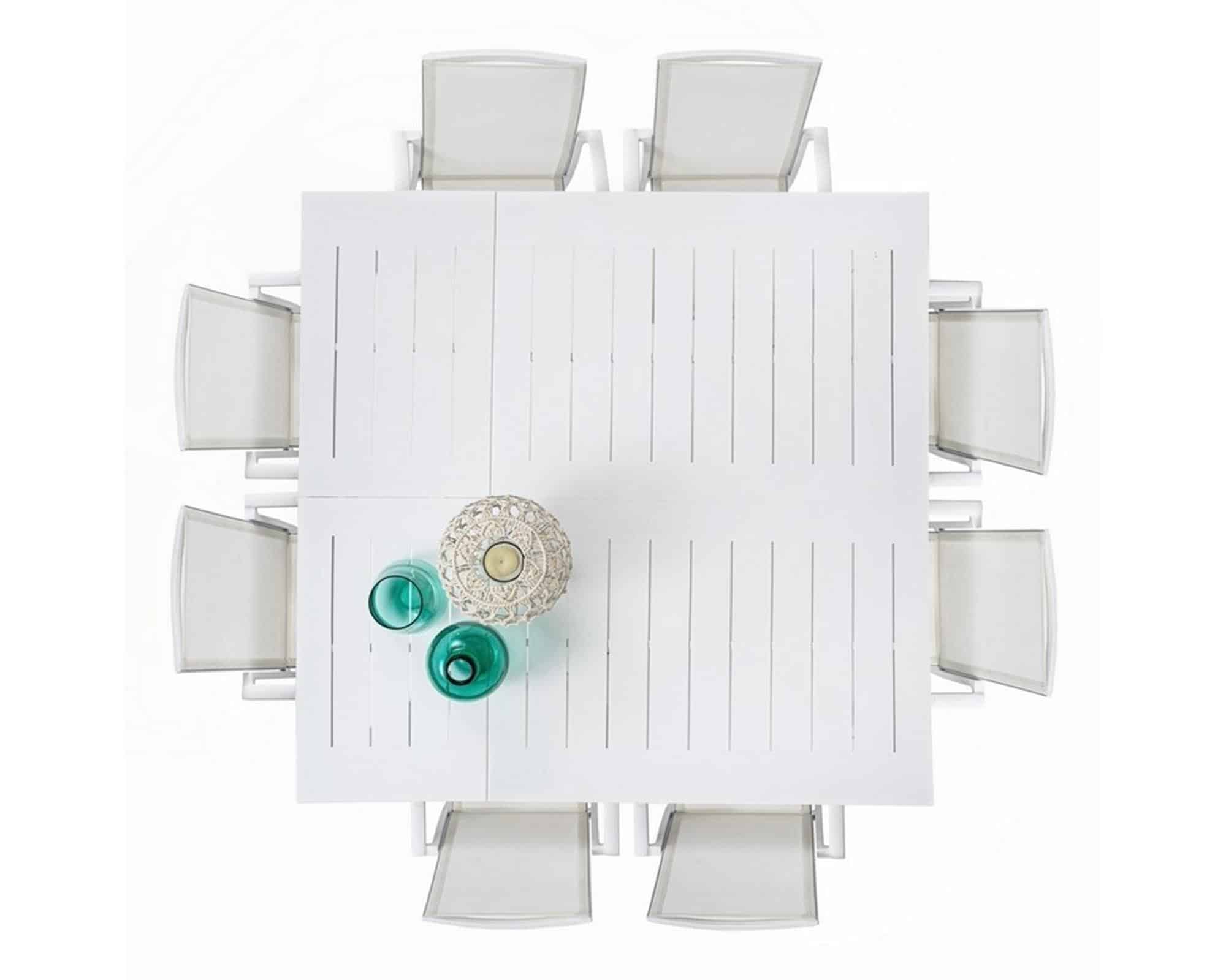 Set Pranzo Konnor Allungabile 160/110x160h + 4 Poltrone Bianco in Alluminio e Textilene - Bizzotto - immagine 14