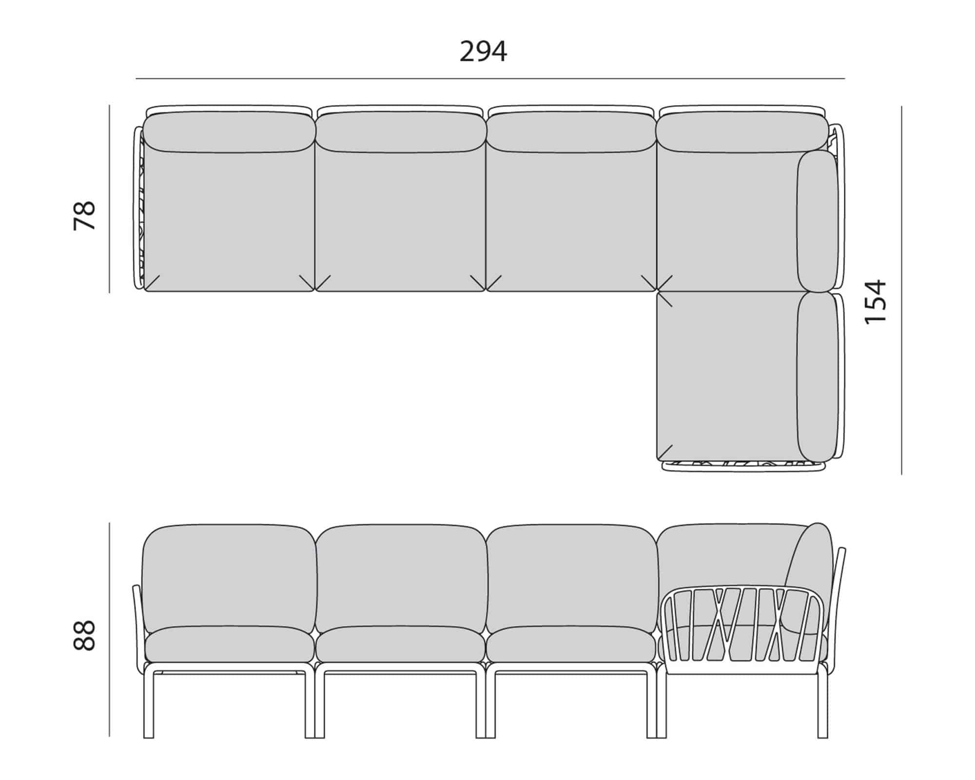 Set Salotto Divano Bianco Komodo 5 Sumbrella Ghiaccio 294x154x88cm in Resina e Polipropilene - Nardi - immagine 4