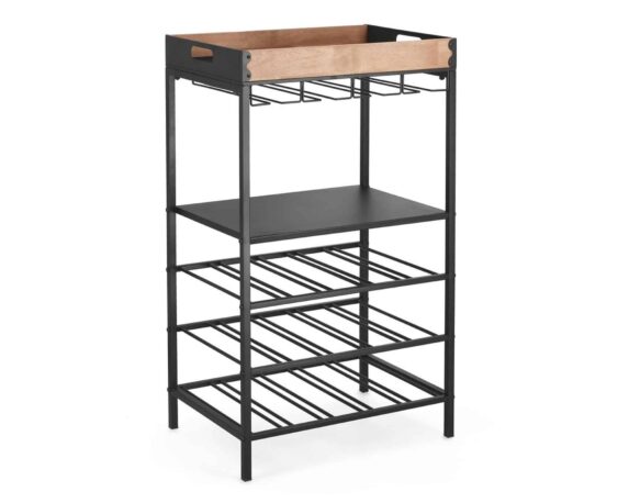 Mobile Portabottiglie con 15 Posti Isaac Nero 48,5x34x84,5cm Acciaio – Bizzotto