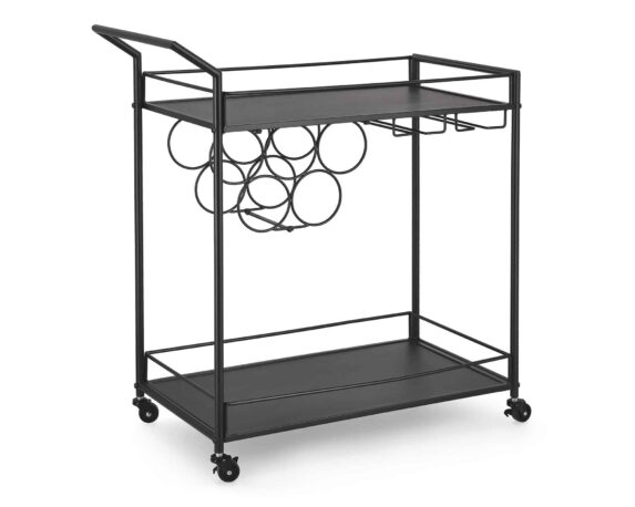 Carrello Portabottiglie con 5 Posti Isaac Nero 74x38x81cm Acciaio – Bizzotto