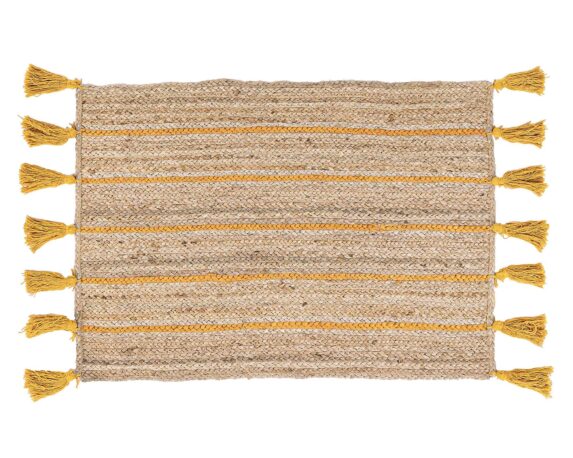 Tappeto con Frange Jalaja Naturale e Ocra 60x90cm in Iuta – Bizzotto