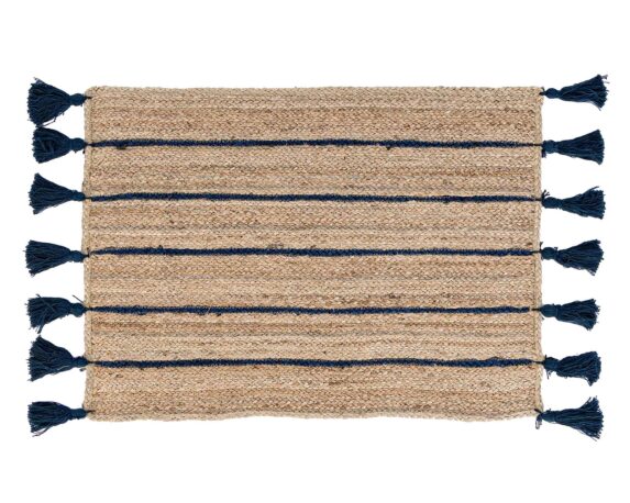 Tappeto con Frange Jalaja Naturale e Blu 60x90cm in Iuta – Bizzotto