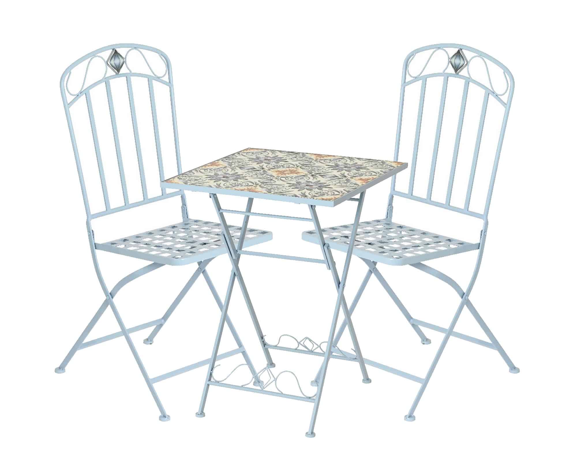 Set Bistrot Tavolo Florida + 2 Sedie Azzurro in Ferro - Kaemingk - immagine 2