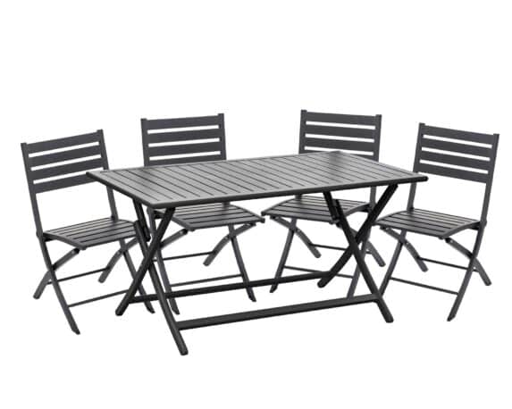Set Balcone Tavolo Winny + 4 Sedie Pieghevole Antracite in Alluminio