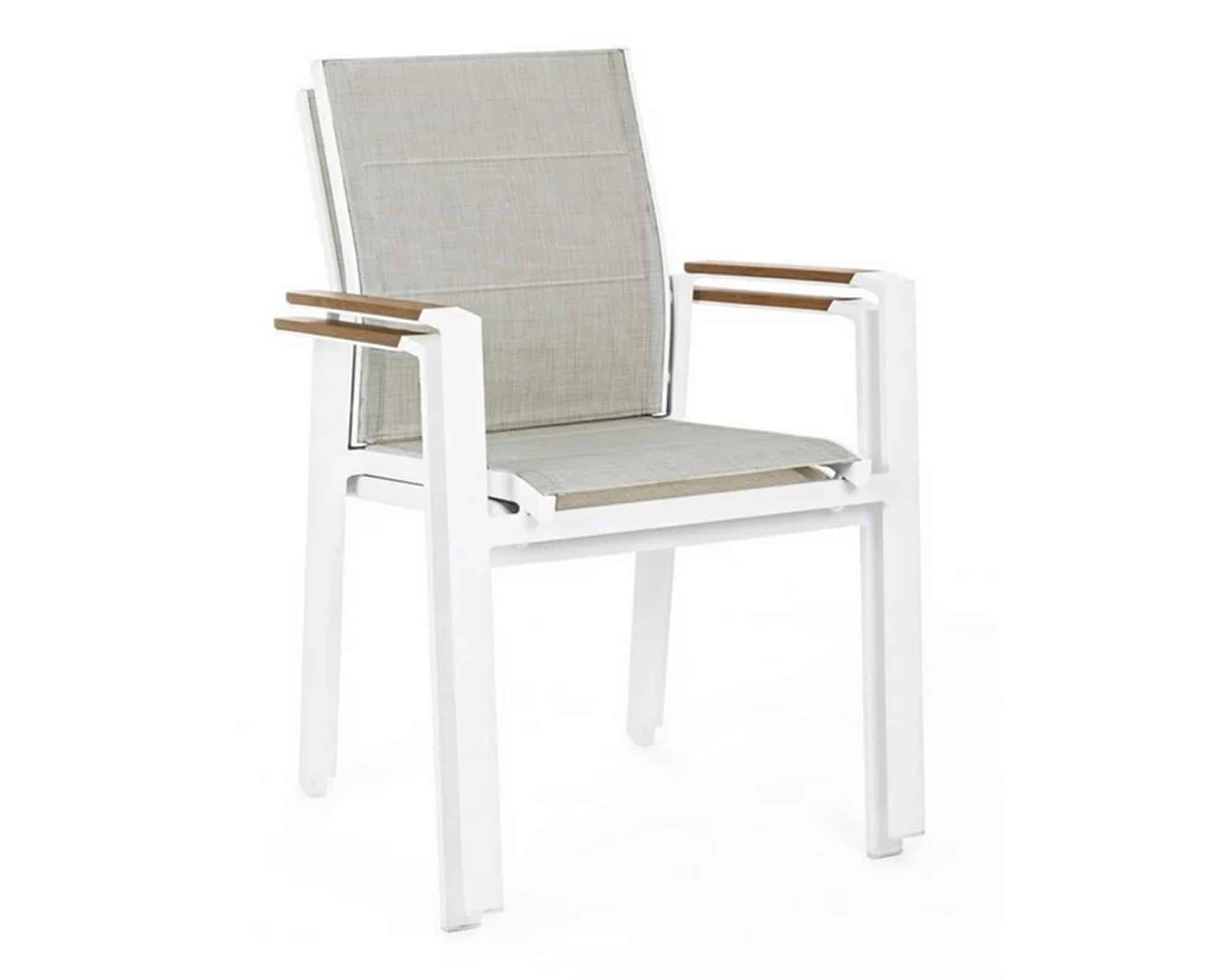 Set Pranzo Tavolo Elias 198x100 Bianco + 4 Sedie con Braccioli in Alluminio e Textilene - Bizzotto - immagine 9