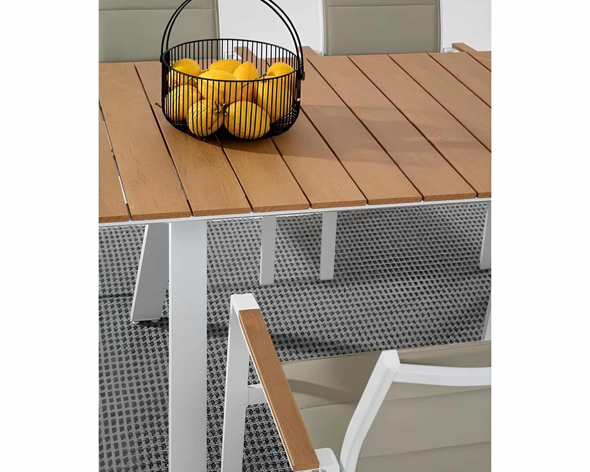 Set Pranzo Tavolo Elias 198x100 Bianco + 4 Sedie con Braccioli in Alluminio e Textilene - Bizzotto - immagine 14